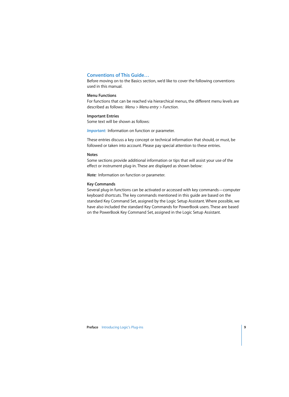 Conventions of this guide | Apple Logic Express 7 User Manual | Page 9 / 167