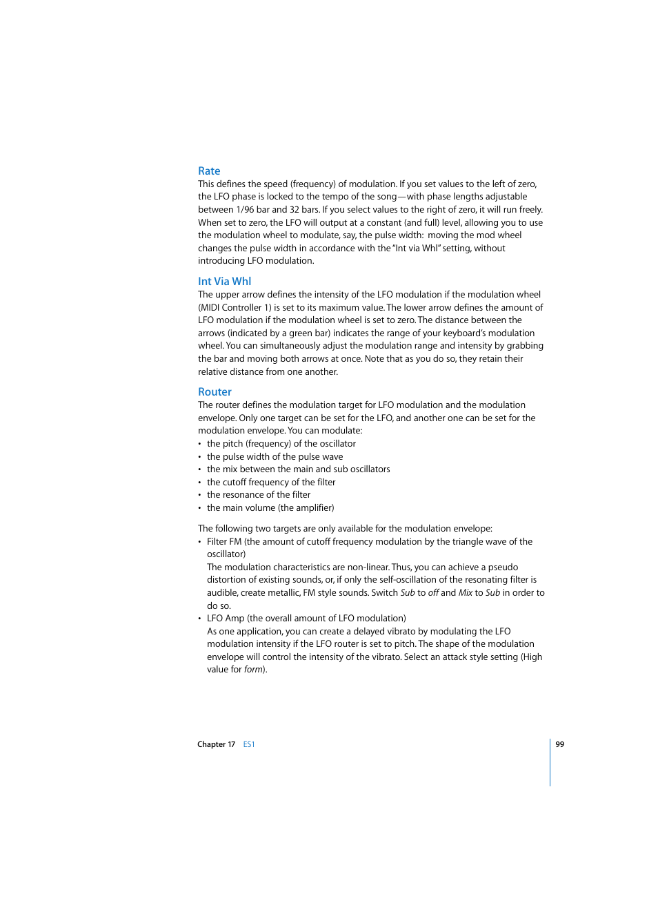 Rate, Int via whl, Router | Apple Logic Express 7 User Manual | Page 99 / 167