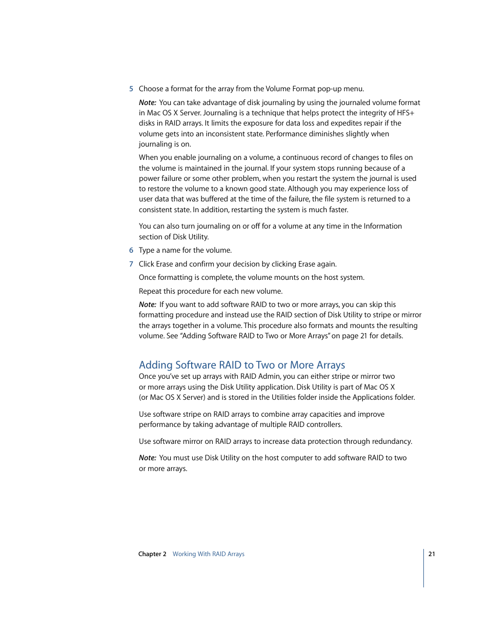 Adding software raid to two or more arrays | Apple Xserve RAID: Using RAID 1.2 Admin and Disk Utility User Manual | Page 21 / 43
