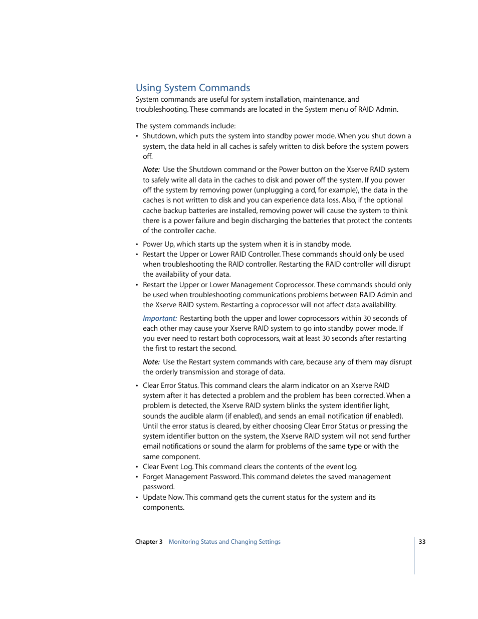 Using system commands | Apple Xserve RAID: Using RAID 1.2 Admin and Disk Utility User Manual | Page 33 / 43
