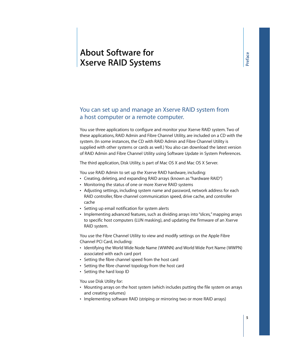 About software for xserve raid systems | Apple Xserve RAID: Using RAID 1.2 Admin and Disk Utility User Manual | Page 5 / 43