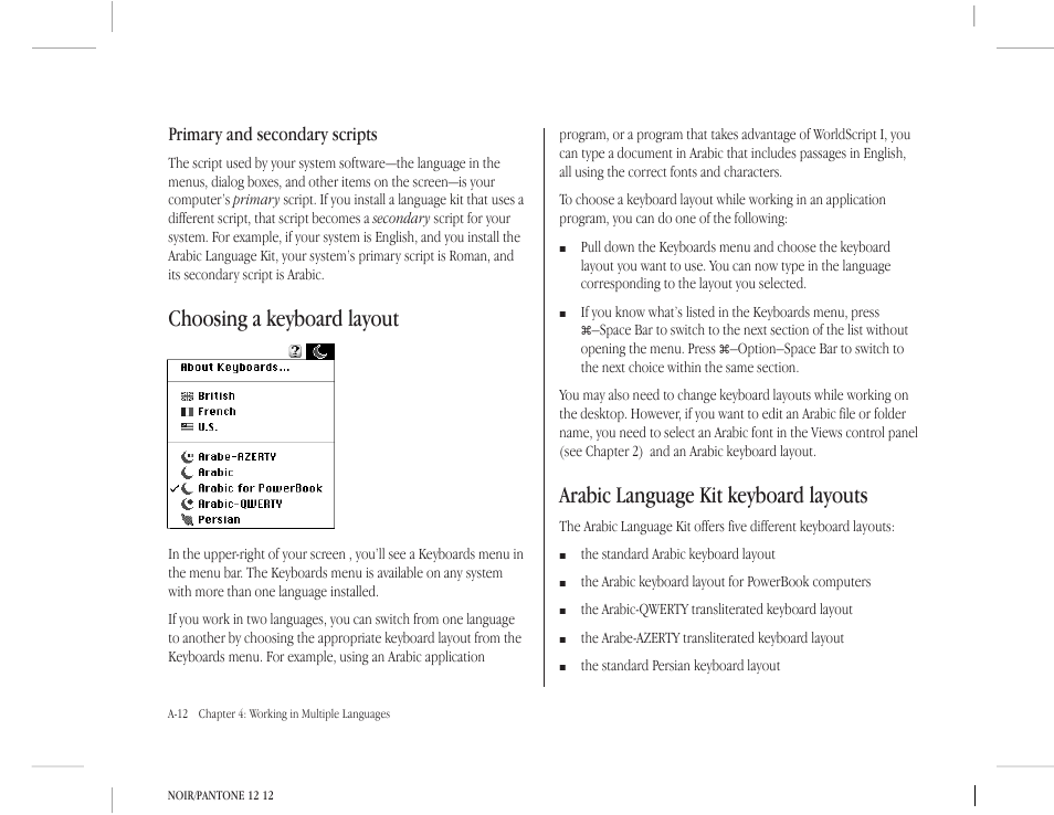 Choosing a keyboard layout, Arabic language kit keyboard layouts | Apple Macintosh Arabic Language Kit User Manual | Page 15 / 28