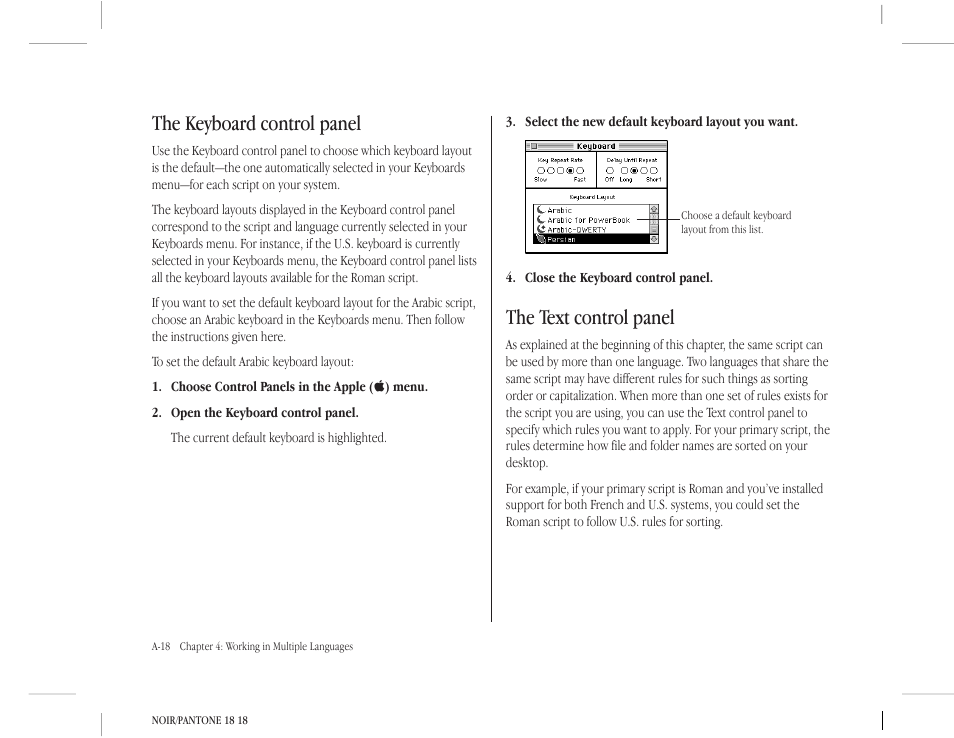 The text control panel, The keyboard control panel | Apple Macintosh Arabic Language Kit User Manual | Page 21 / 28