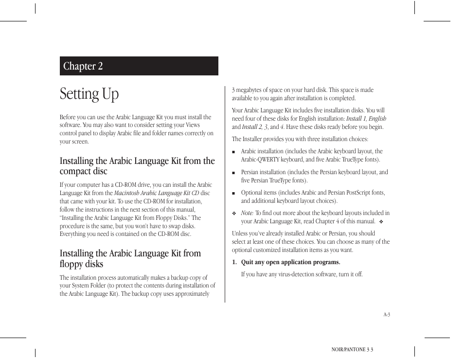 Setting up, Chapter 2 | Apple Macintosh Arabic Language Kit User Manual | Page 6 / 28