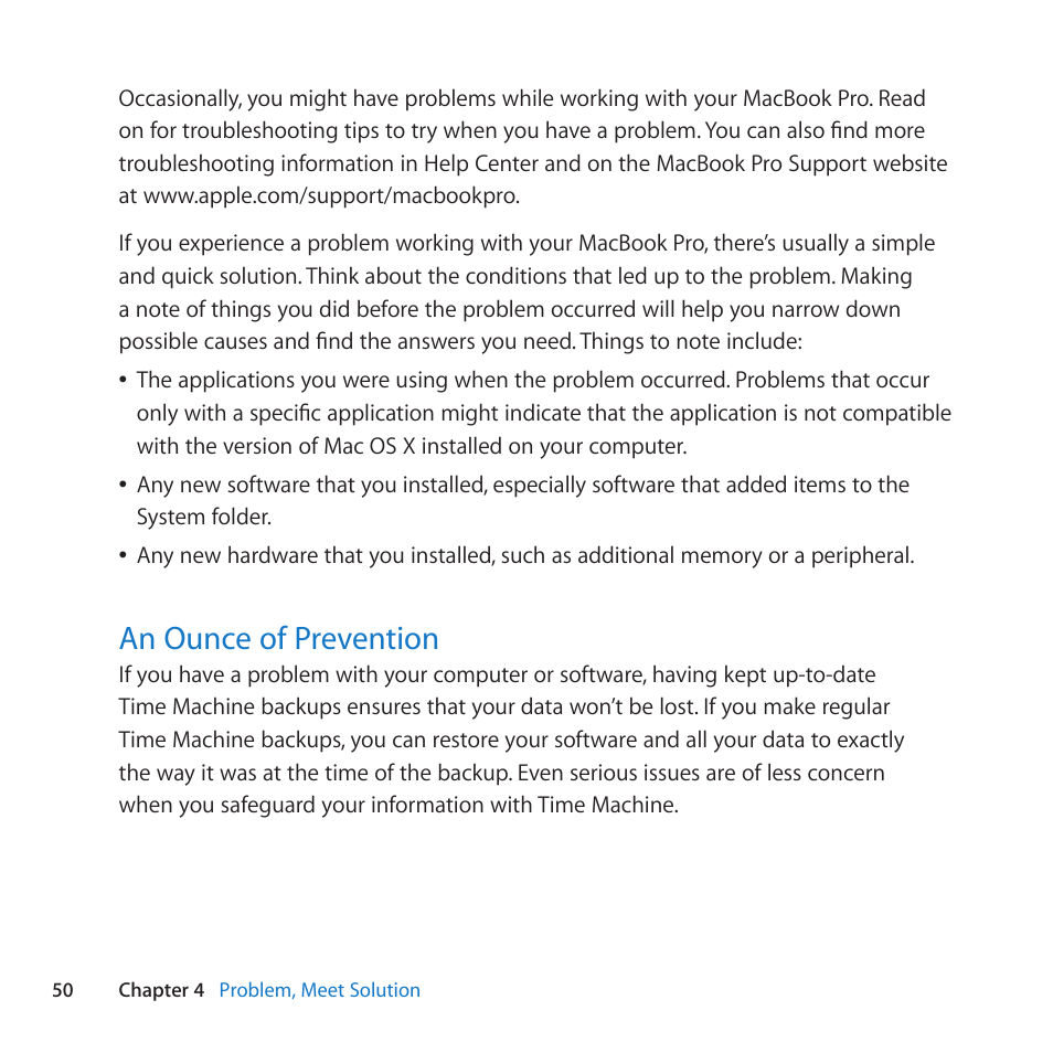An ounce of prevention, 50 an ounce of prevention | Apple MacBook Pro (13-inch, Late 2011) User Manual | Page 50 / 88