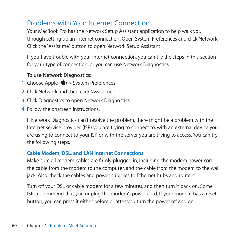 Problems with your internet connection, 60 problems with your internet connection | Apple MacBook Pro (13-inch, Late 2011) User Manual | Page 60 / 88