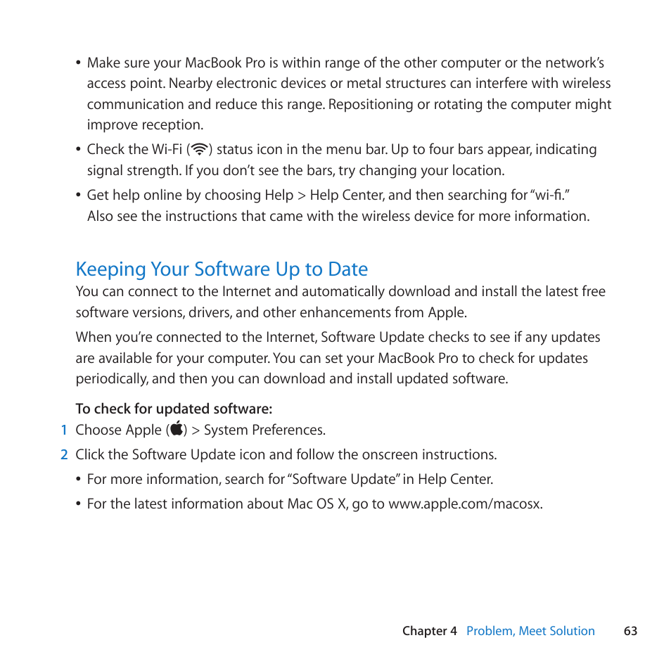 Keeping your software up to date, 63 keeping your software up to date | Apple MacBook Pro (13-inch, Late 2011) User Manual | Page 63 / 88