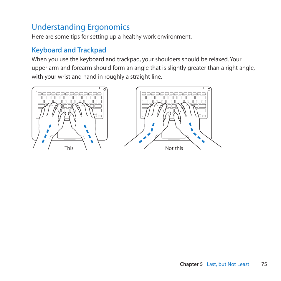 Understanding ergonomics, 75 understanding ergonomics, Keyboard and trackpad | Apple MacBook Pro (13-inch, Late 2011) User Manual | Page 75 / 88