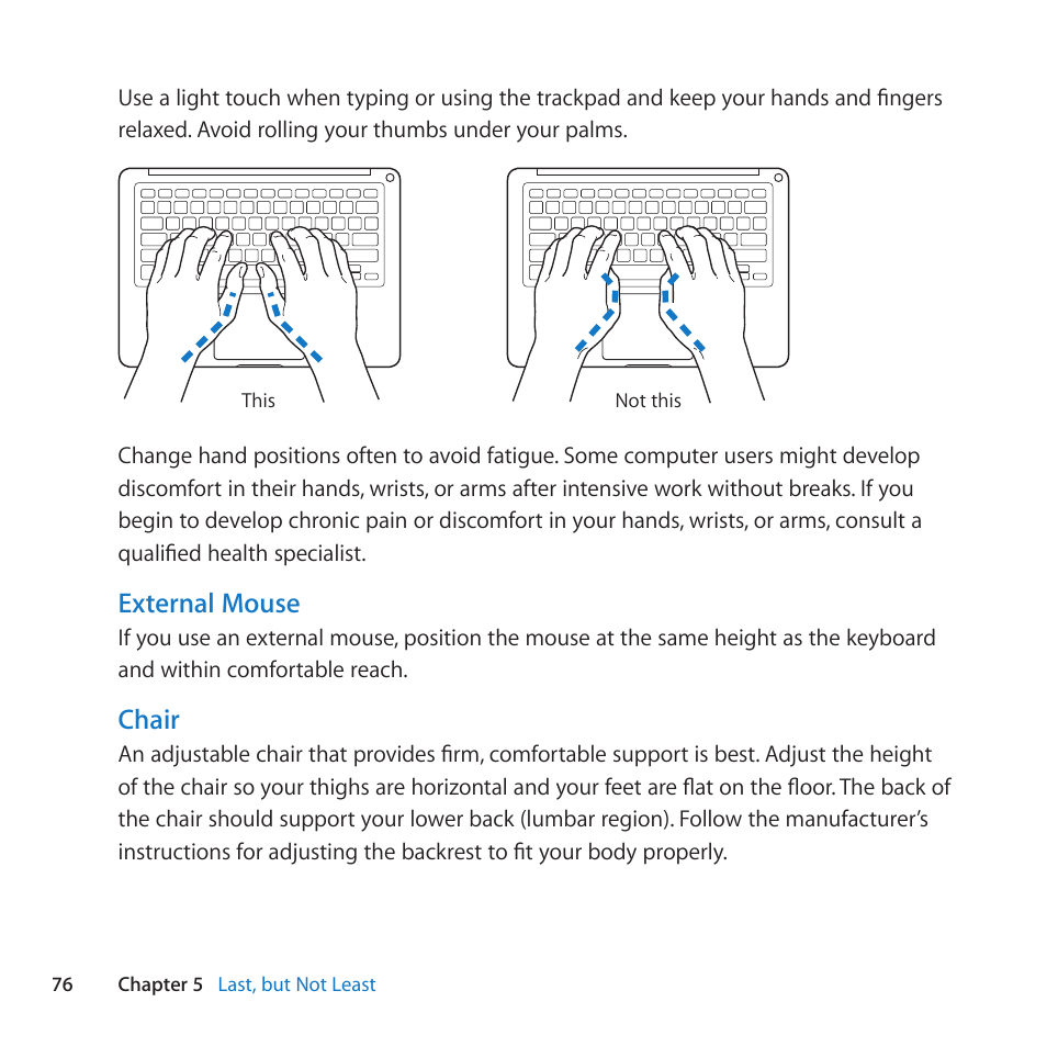 External mouse, Chair | Apple MacBook Pro (13-inch, Late 2011) User Manual | Page 76 / 88