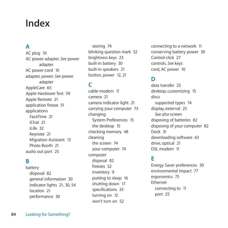 Index, 84 index | Apple MacBook Pro (13-inch, Late 2011) User Manual | Page 84 / 88