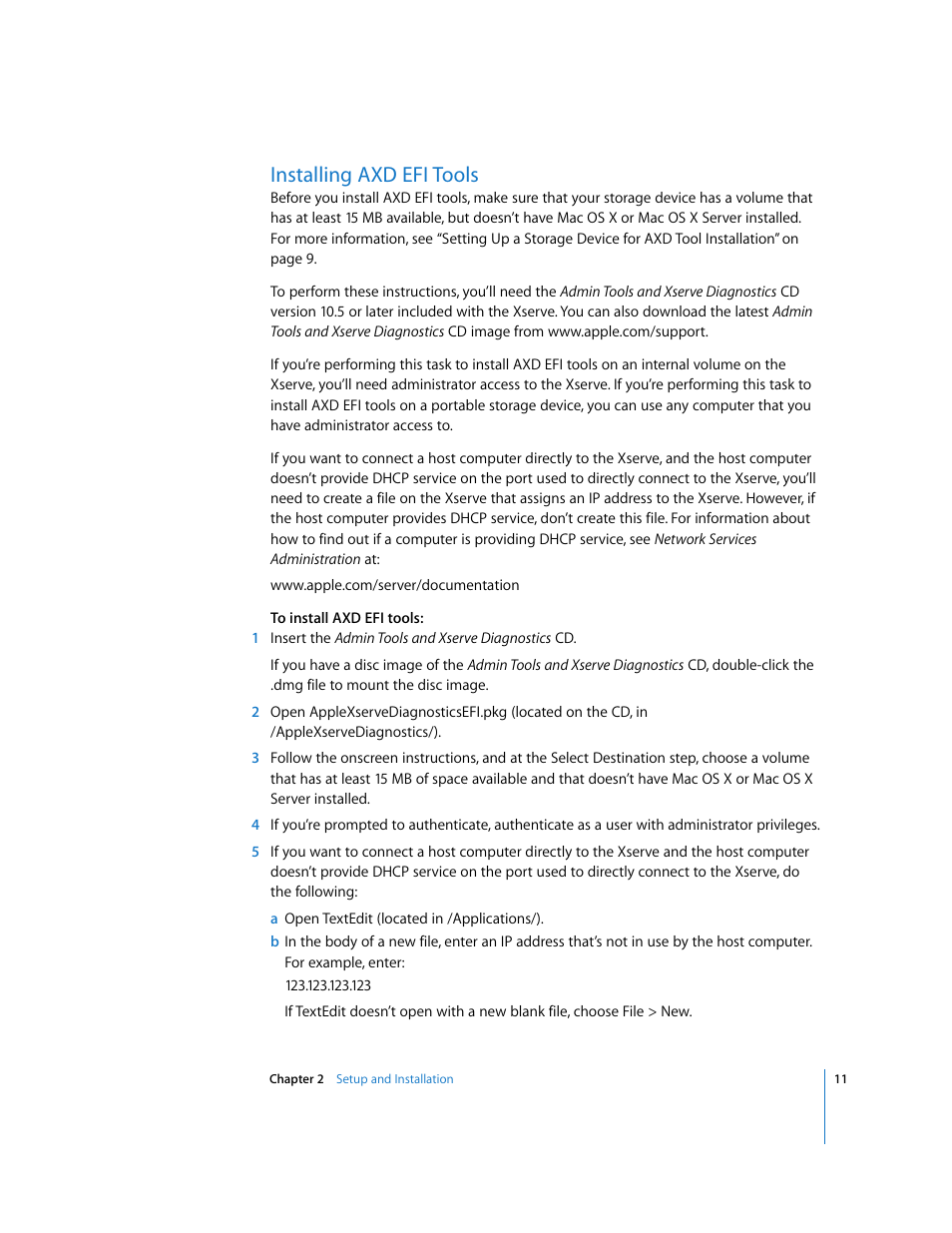 Installing axd efi tools | Apple Xserve - Apple Xserve Diagnostics (Version 3X103) User Manual | Page 11 / 39