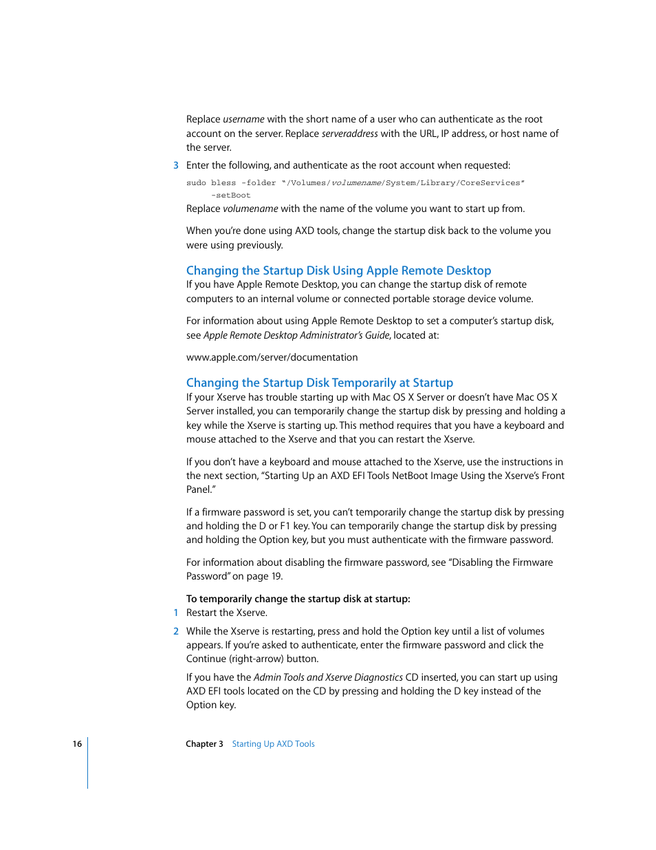 Changing the startup disk temporarily at startup | Apple Xserve - Apple Xserve Diagnostics (Version 3X103) User Manual | Page 16 / 39