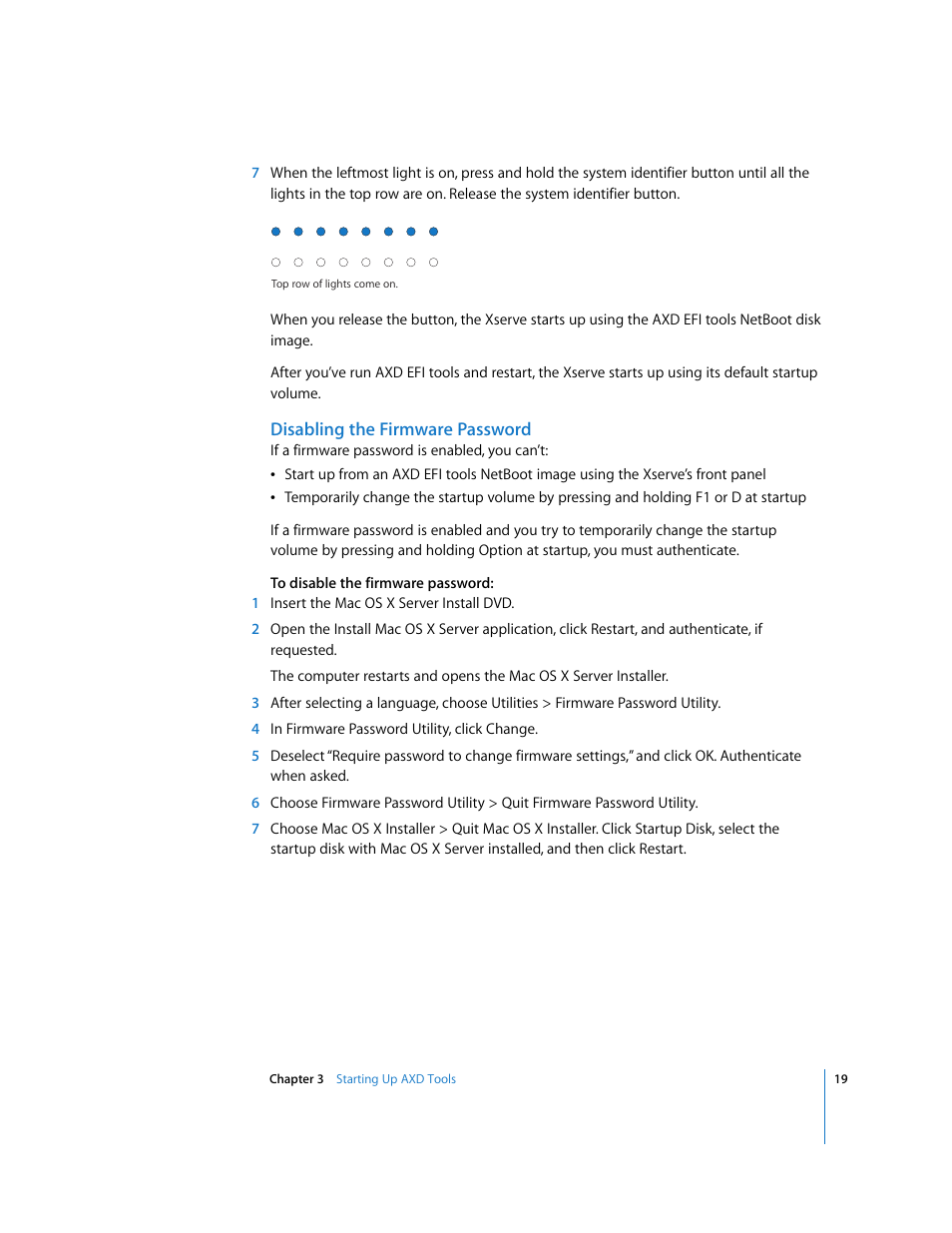 Disabling the firmware password | Apple Xserve - Apple Xserve Diagnostics (Version 3X103) User Manual | Page 19 / 39