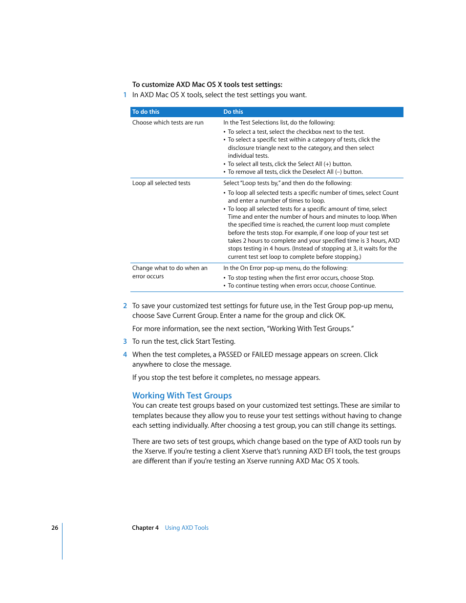 Working with test groups | Apple Xserve - Apple Xserve Diagnostics (Version 3X103) User Manual | Page 26 / 39