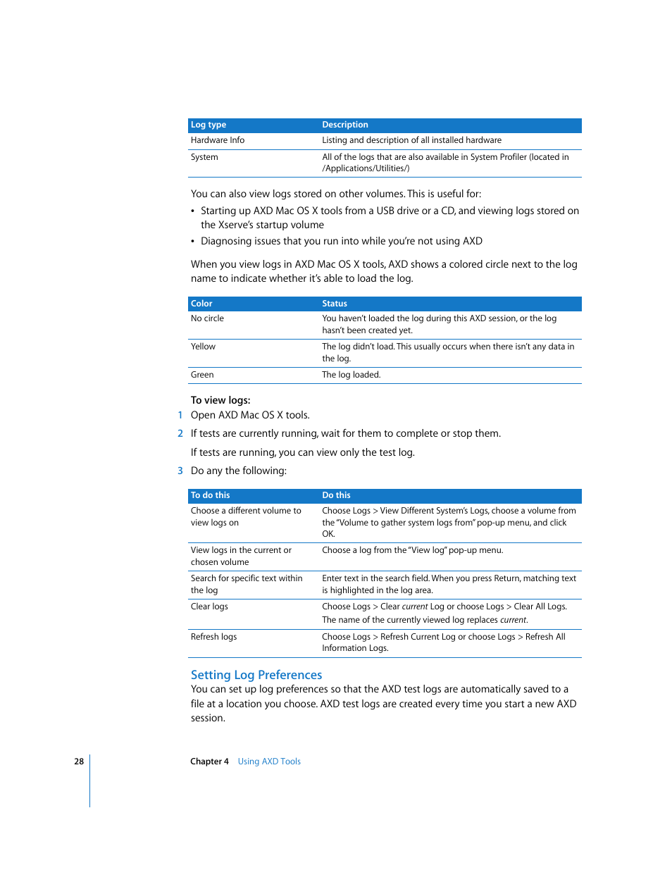 Setting log preferences | Apple Xserve - Apple Xserve Diagnostics (Version 3X103) User Manual | Page 28 / 39