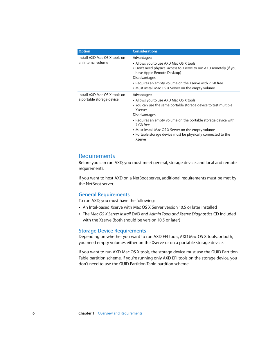 Requirements, General requirements, Storage device requirements | Apple Xserve - Apple Xserve Diagnostics (Version 3X103) User Manual | Page 6 / 39