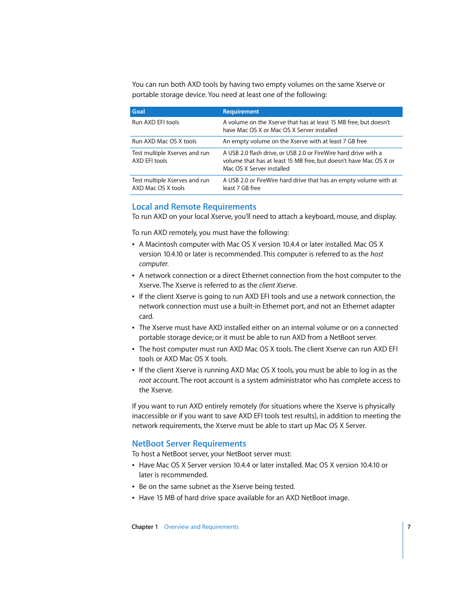 Local and remote requirements, Netboot server requirements | Apple Xserve - Apple Xserve Diagnostics (Version 3X103) User Manual | Page 7 / 39