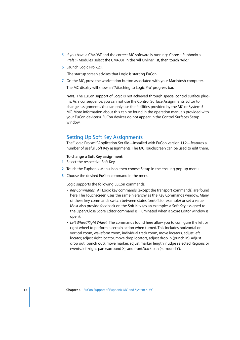 Setting up soft key assignments | Apple Logic 7 User Manual | Page 112 / 255