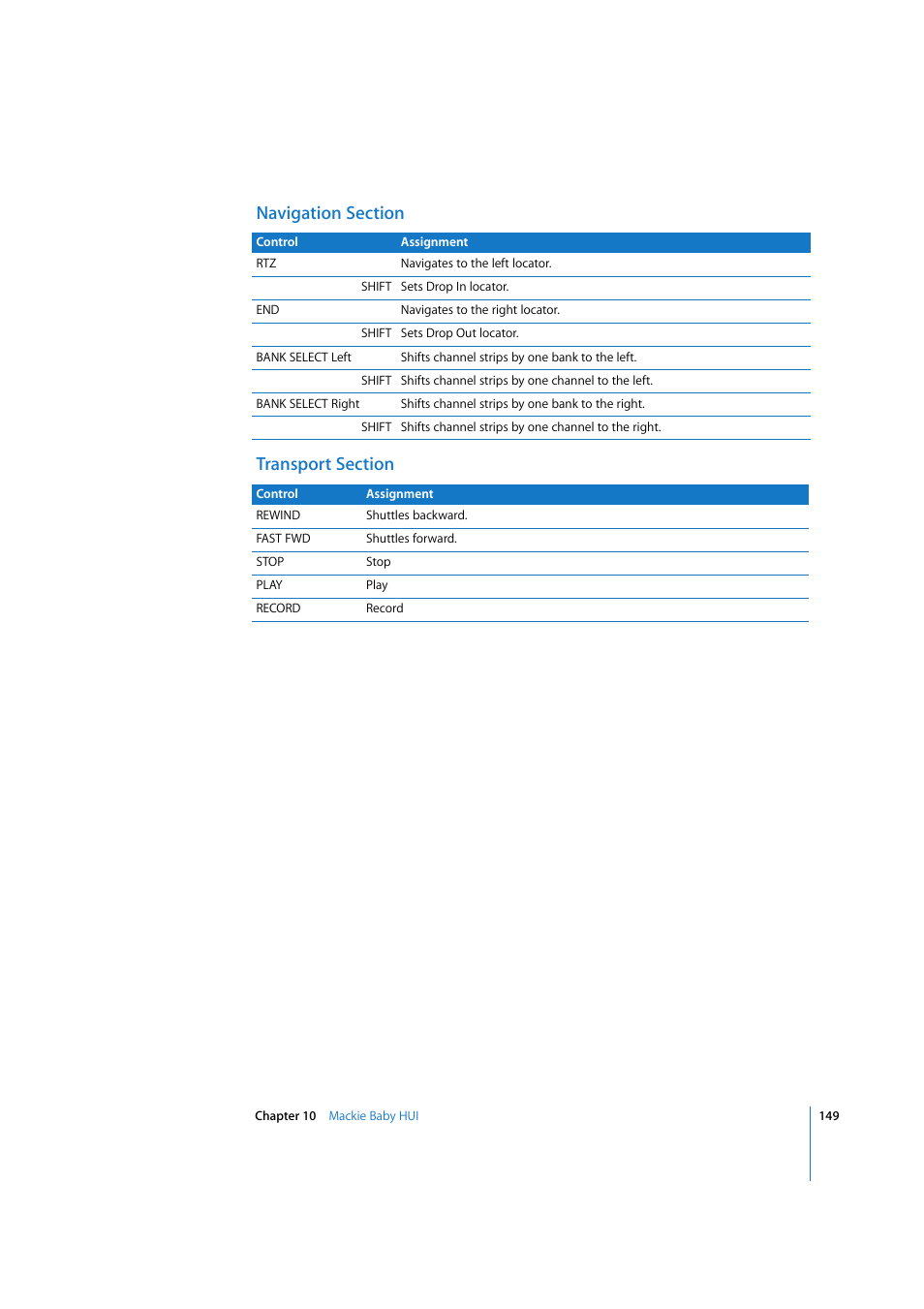 Navigation section, Transport section | Apple Logic 7 User Manual | Page 149 / 255