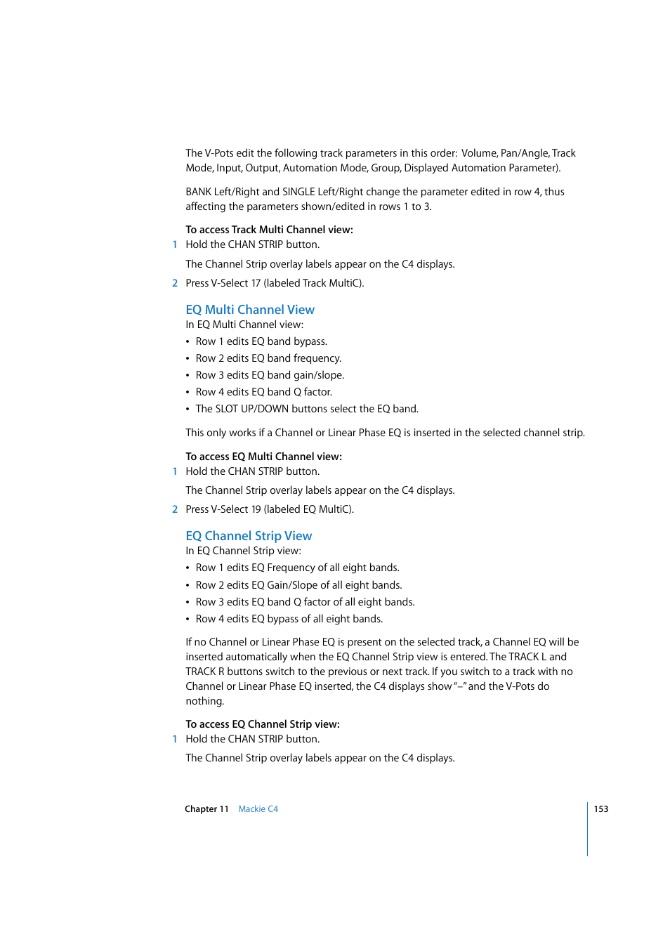 Eq multi channel view, Eq channel strip view | Apple Logic 7 User Manual | Page 153 / 255