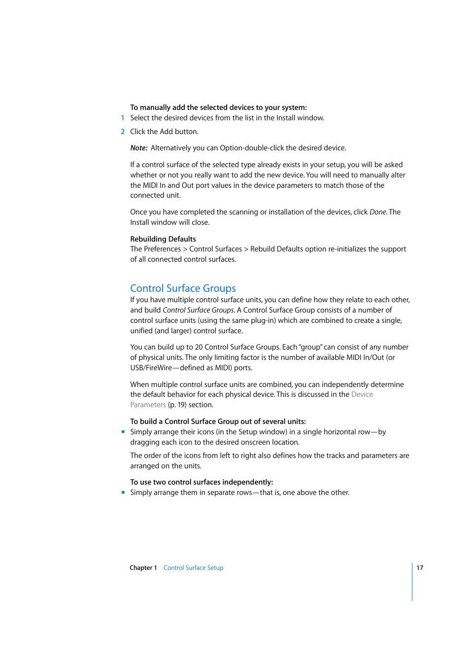 Control surface groups | Apple Logic 7 User Manual | Page 17 / 255