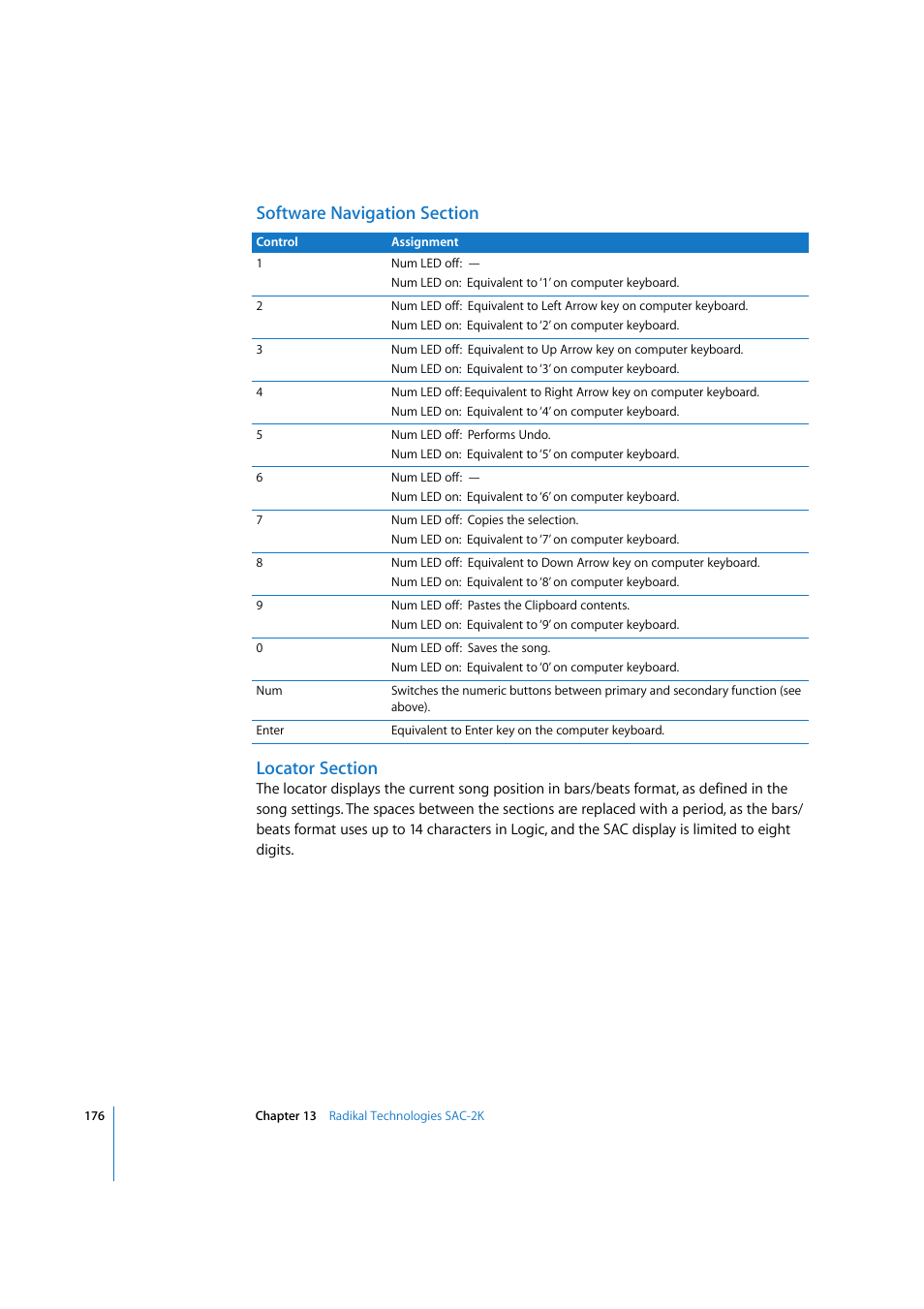 Software navigation section, Locator section | Apple Logic 7 User Manual | Page 176 / 255