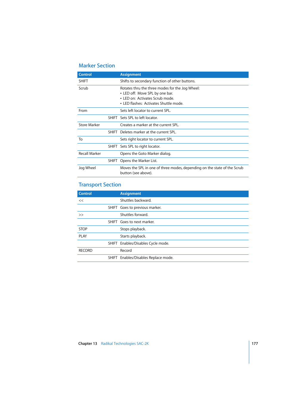 Marker section, Transport section | Apple Logic 7 User Manual | Page 177 / 255