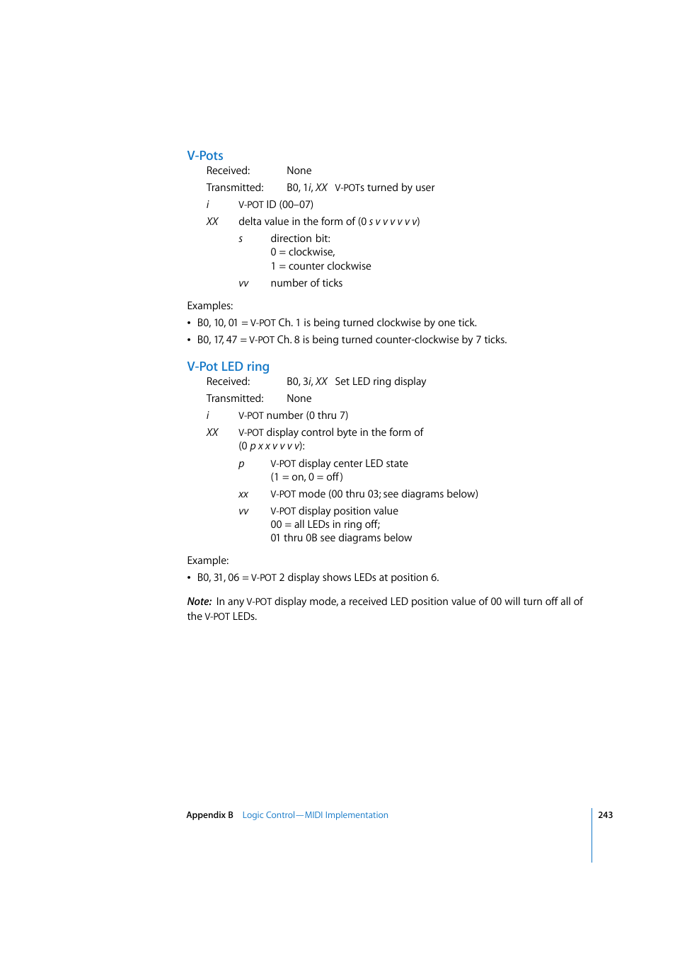 V-pots, V-pot led ring | Apple Logic 7 User Manual | Page 243 / 255