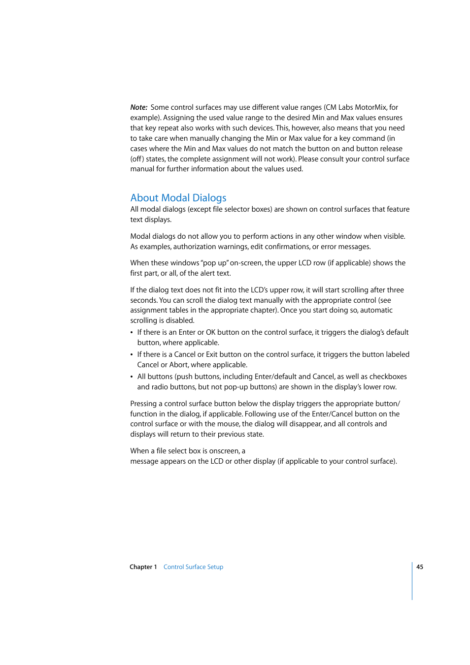About modal dialogs, About | Apple Logic 7 User Manual | Page 45 / 255