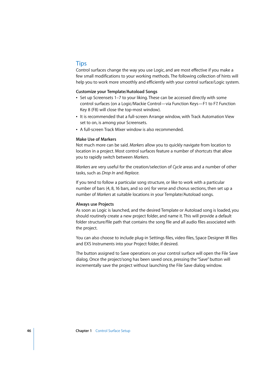 Tips | Apple Logic 7 User Manual | Page 46 / 255
