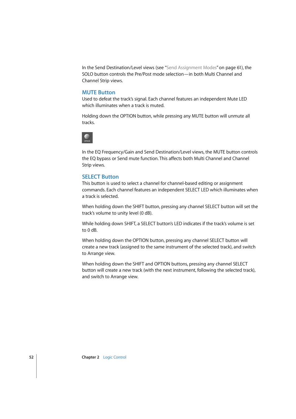 Mute button, Select button | Apple Logic 7 User Manual | Page 52 / 255