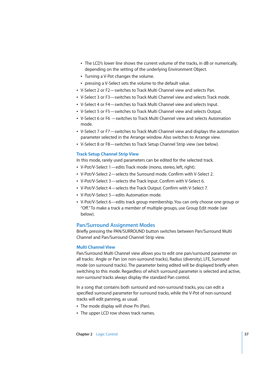 Pan/surround assignment modes | Apple Logic 7 User Manual | Page 57 / 255