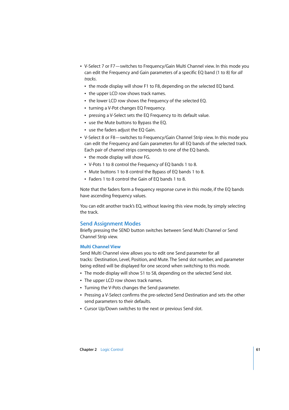 Send assignment modes | Apple Logic 7 User Manual | Page 61 / 255