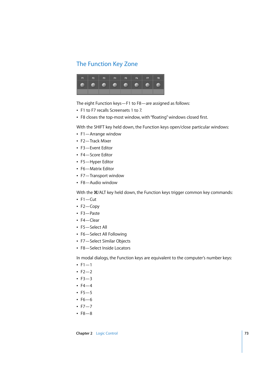 The function key zone | Apple Logic 7 User Manual | Page 73 / 255