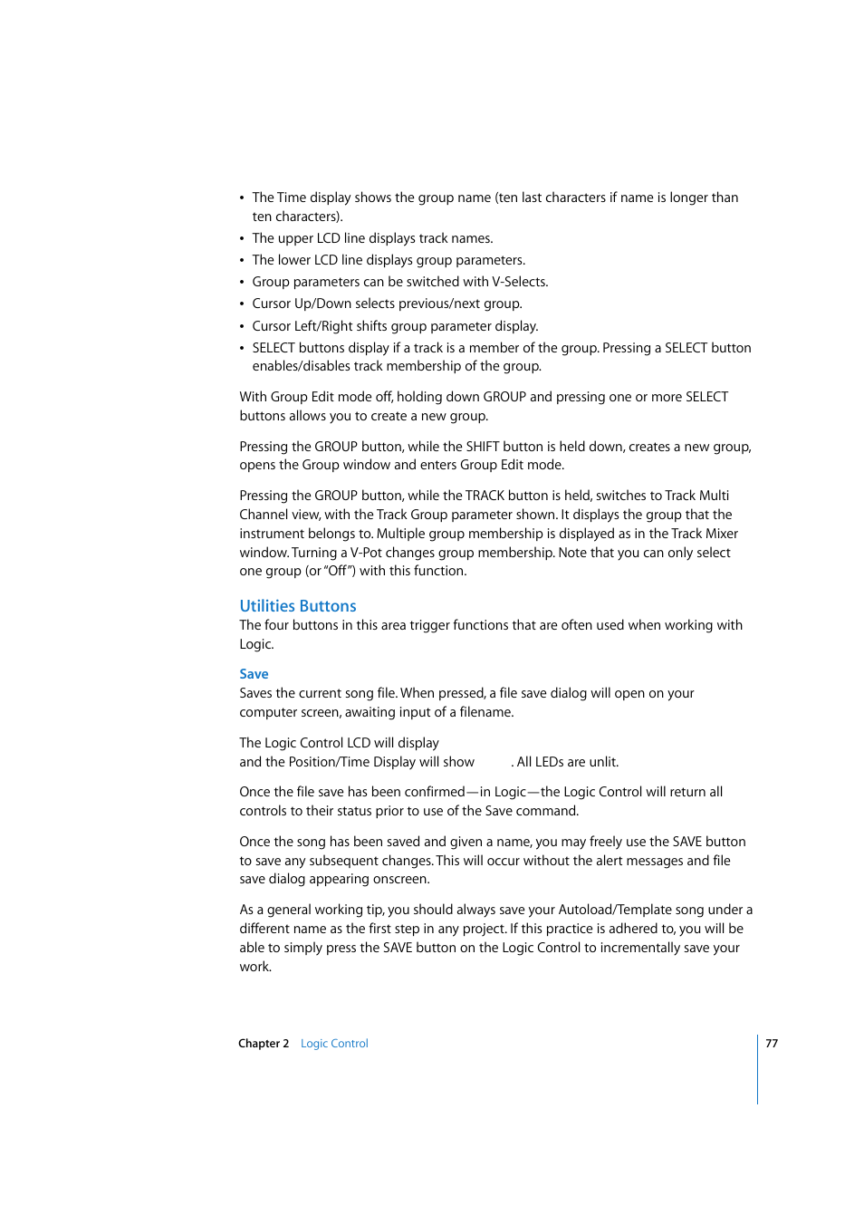 Utilities buttons | Apple Logic 7 User Manual | Page 77 / 255
