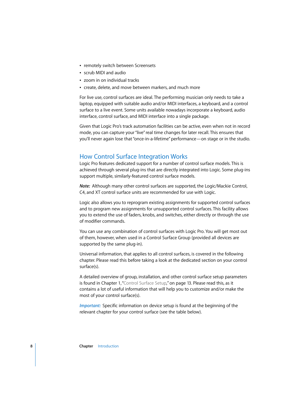 How control surface integration works | Apple Logic 7 User Manual | Page 8 / 255