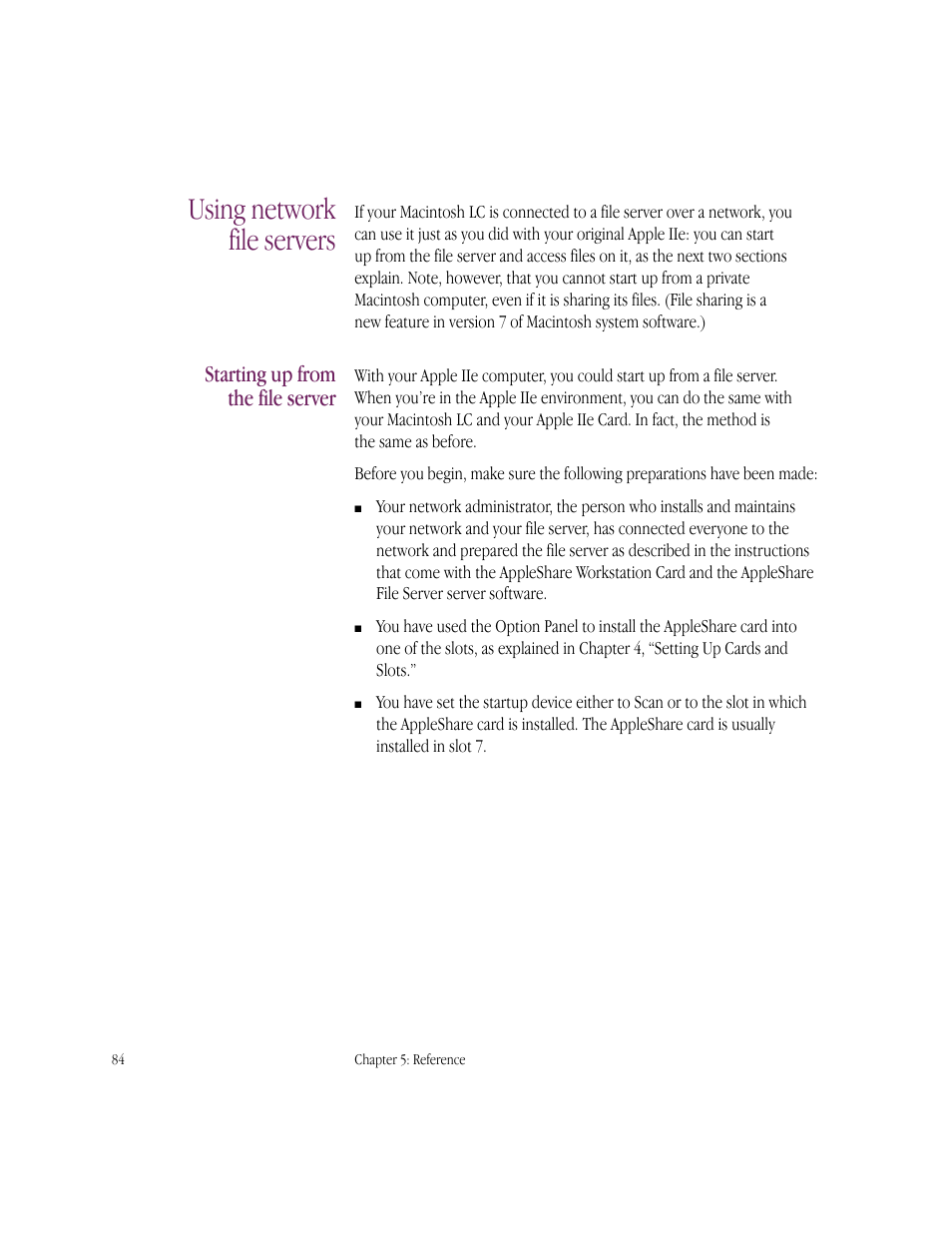 Using network file servers, Starting up from the file server | Apple IIe Card User Manual | Page 100 / 198