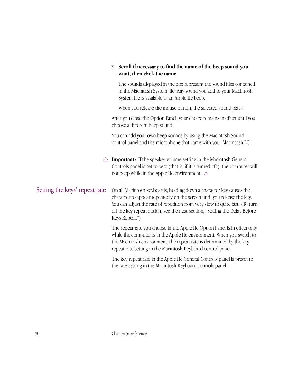 Setting the keys’ repeat rate | Apple IIe Card User Manual | Page 106 / 198