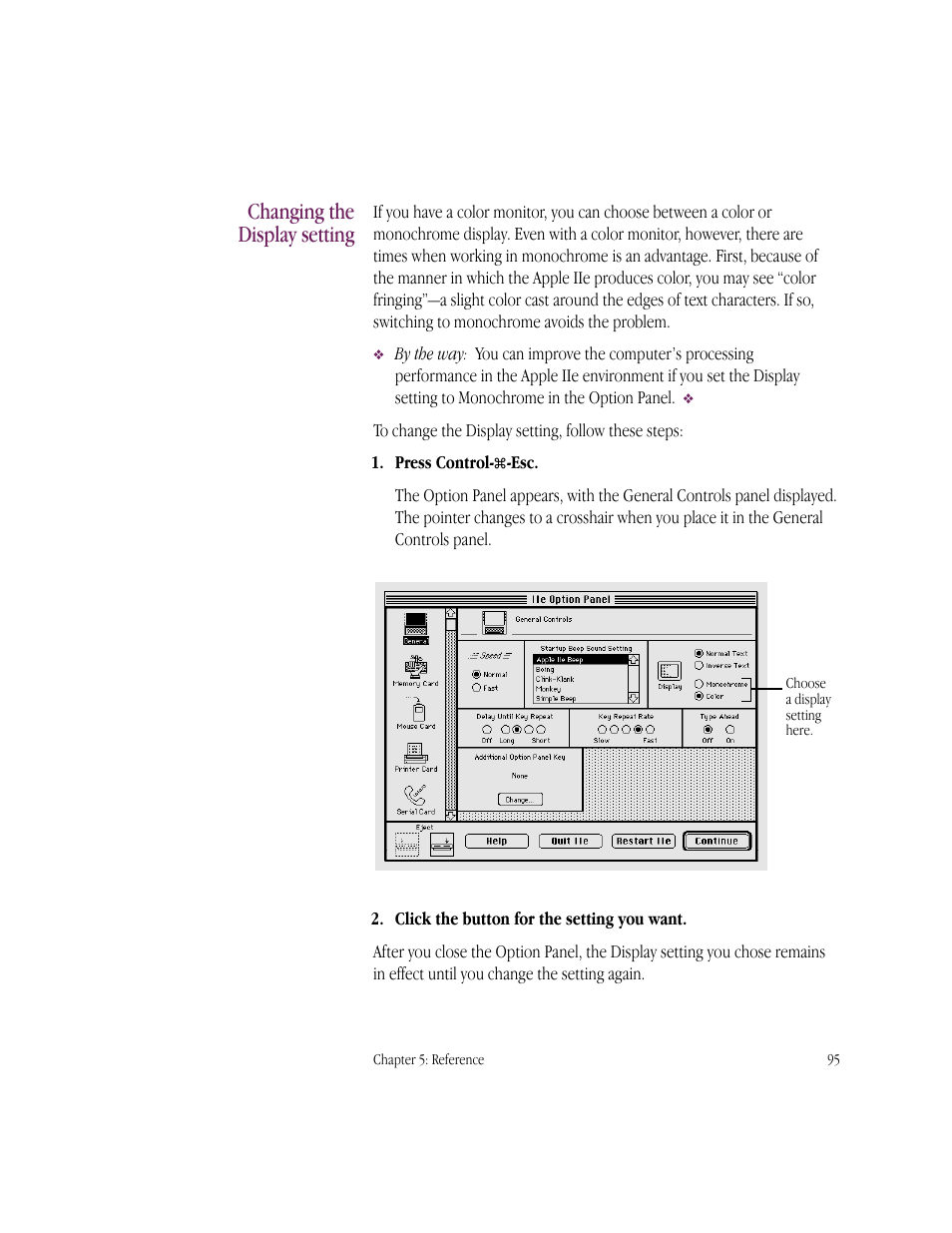 Changing the display setting | Apple IIe Card User Manual | Page 111 / 198