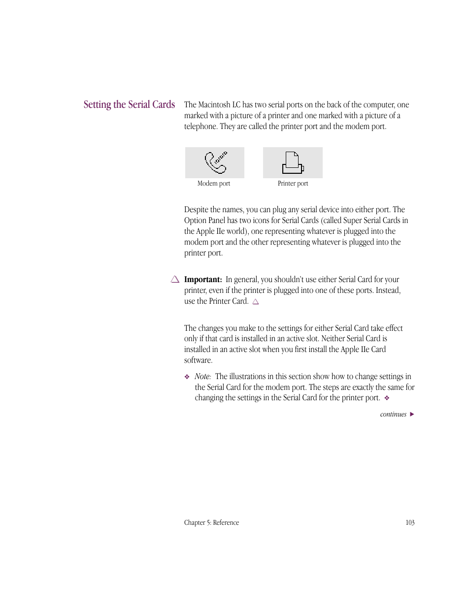 Setting the serial cards | Apple IIe Card User Manual | Page 119 / 198