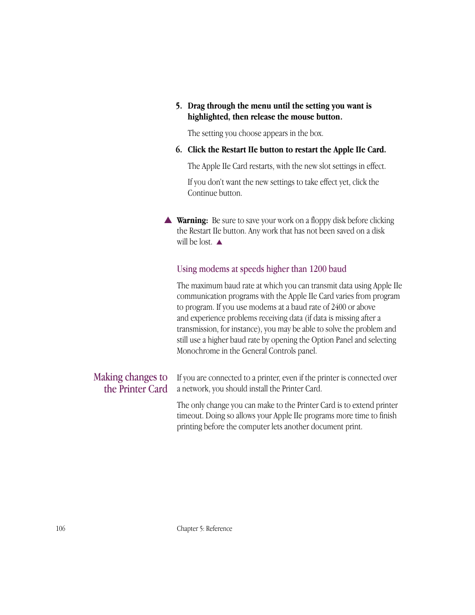 Making changes to the printer card | Apple IIe Card User Manual | Page 122 / 198