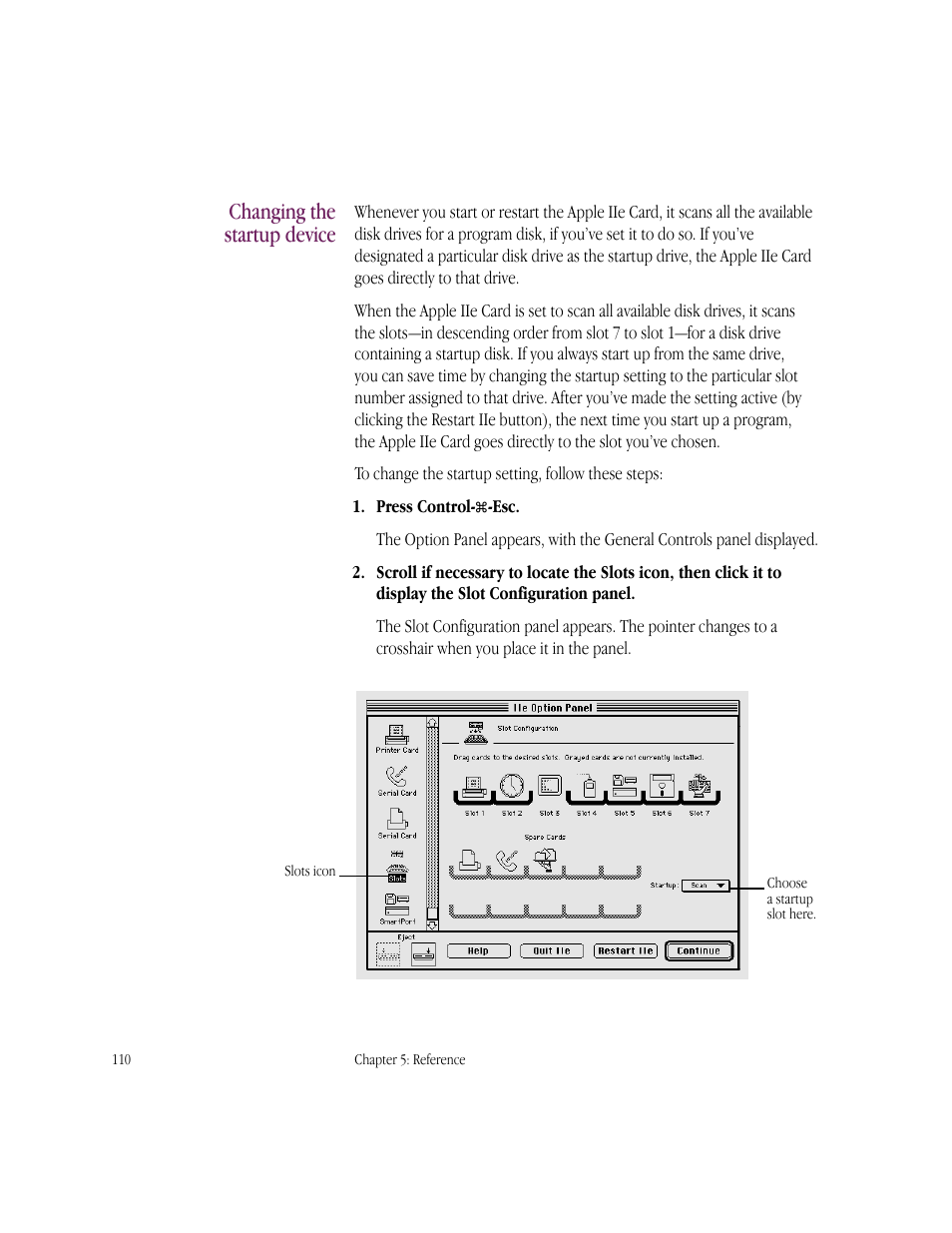 Changing the startup device | Apple IIe Card User Manual | Page 126 / 198