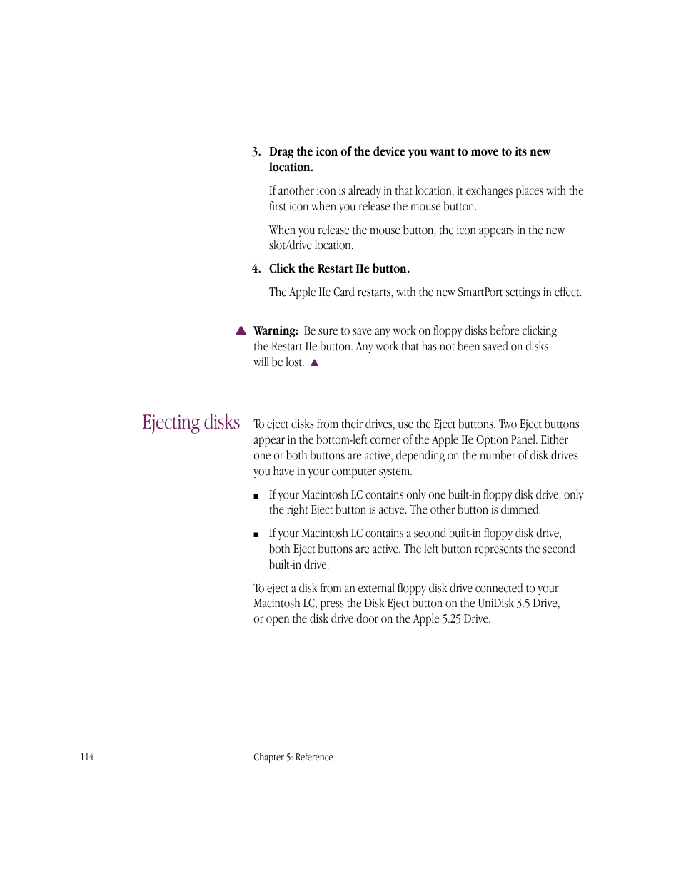 Ejecting disks | Apple IIe Card User Manual | Page 130 / 198