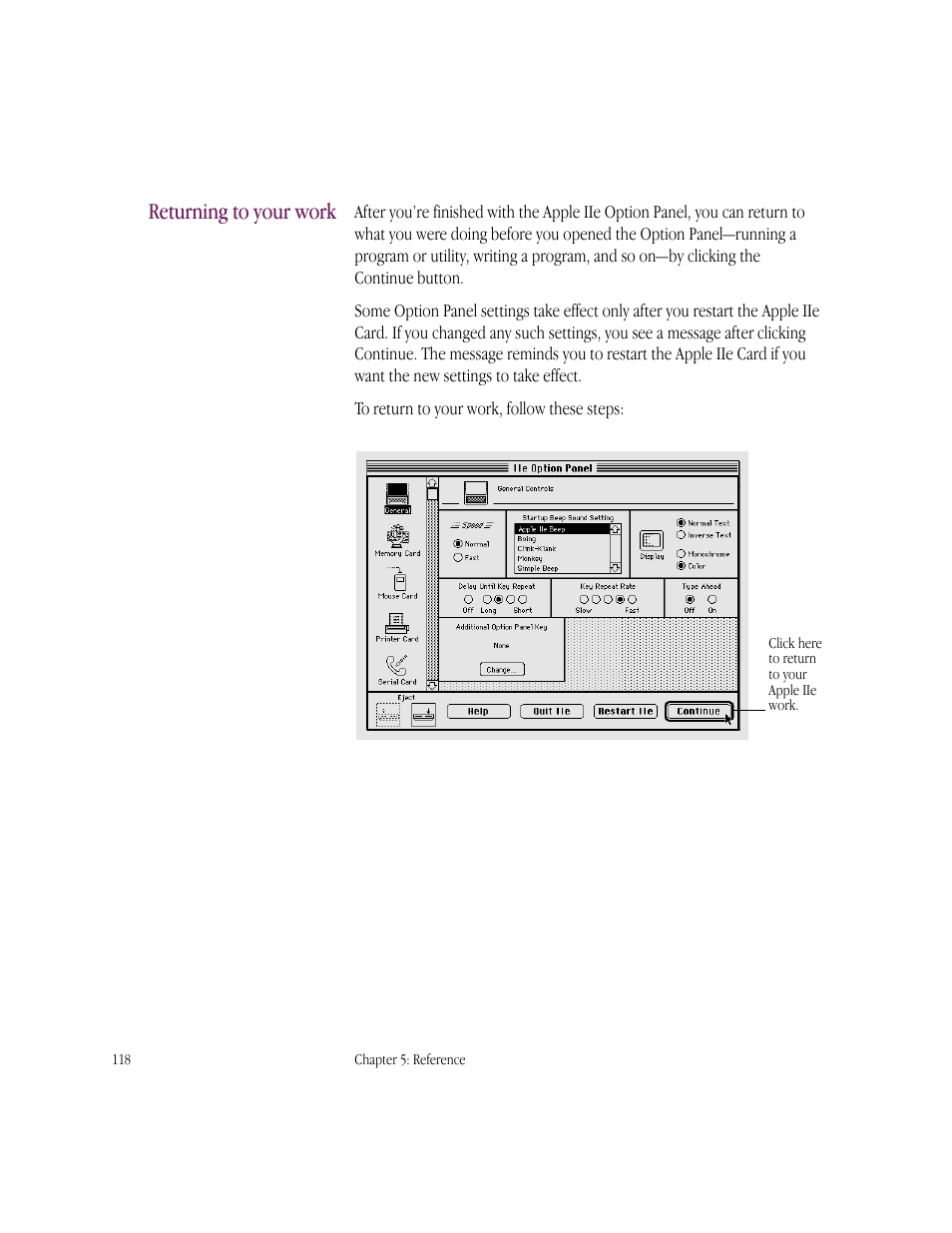 Returning to your work | Apple IIe Card User Manual | Page 134 / 198