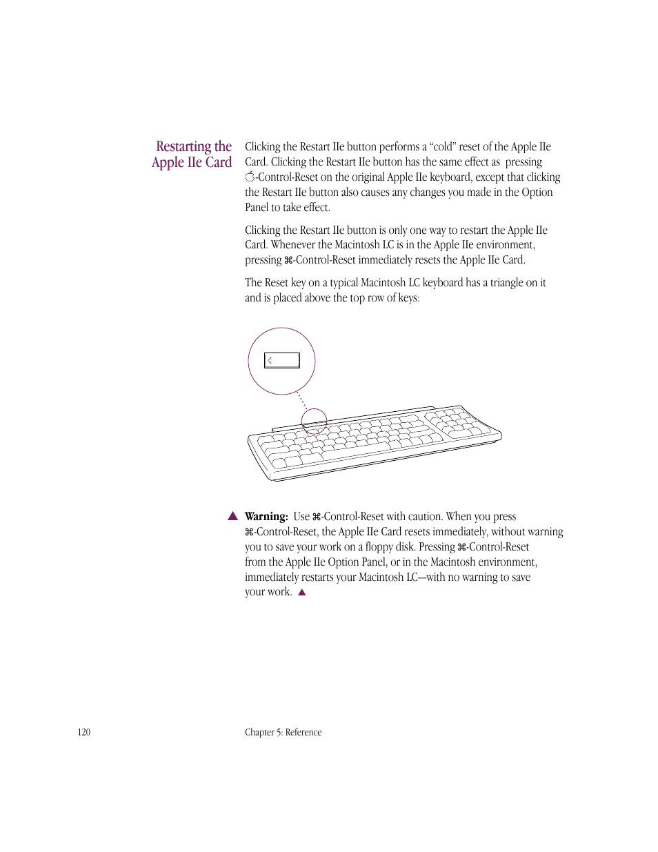 Restarting the apple iie card | Apple IIe Card User Manual | Page 136 / 198