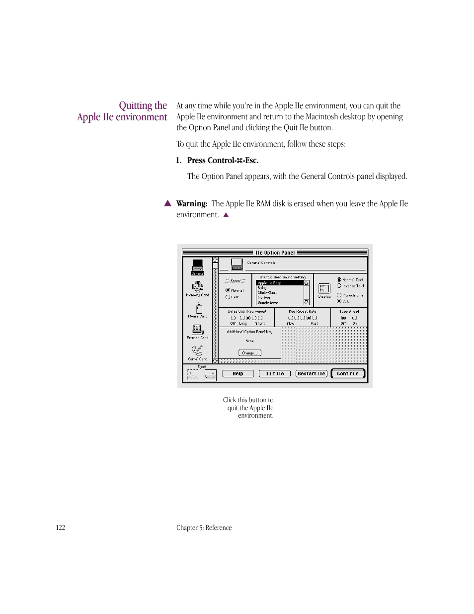 Quitting the apple iie environment | Apple IIe Card User Manual | Page 138 / 198