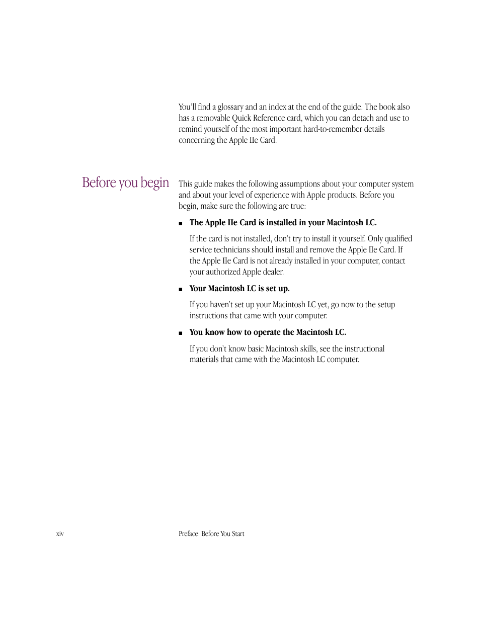 Before you begin | Apple IIe Card User Manual | Page 14 / 198