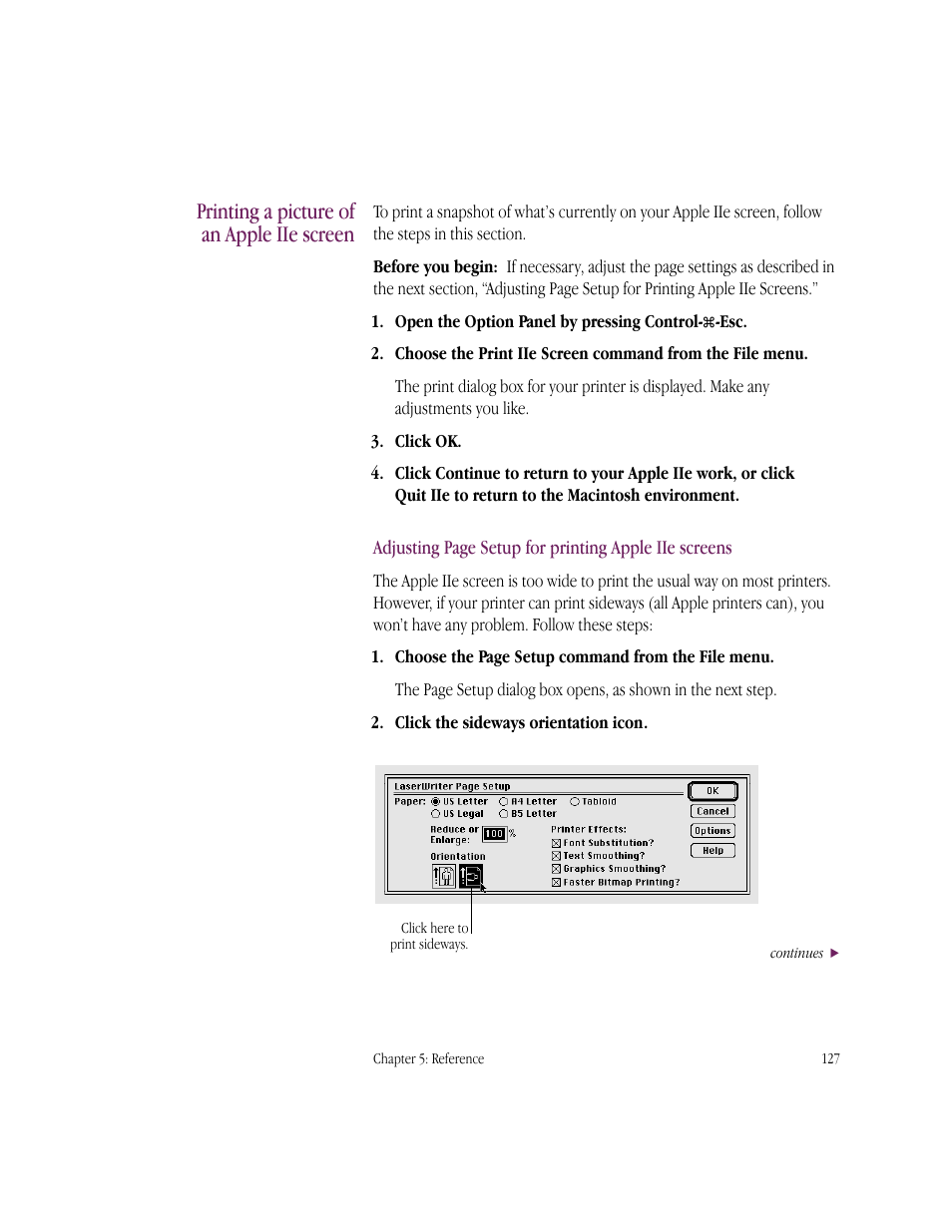 Printing a picture of an apple iie screen | Apple IIe Card User Manual | Page 143 / 198