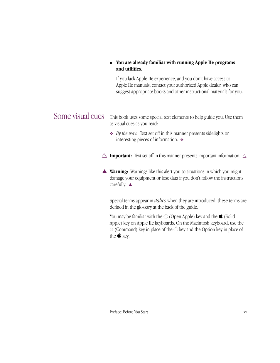 Some visual cues | Apple IIe Card User Manual | Page 15 / 198