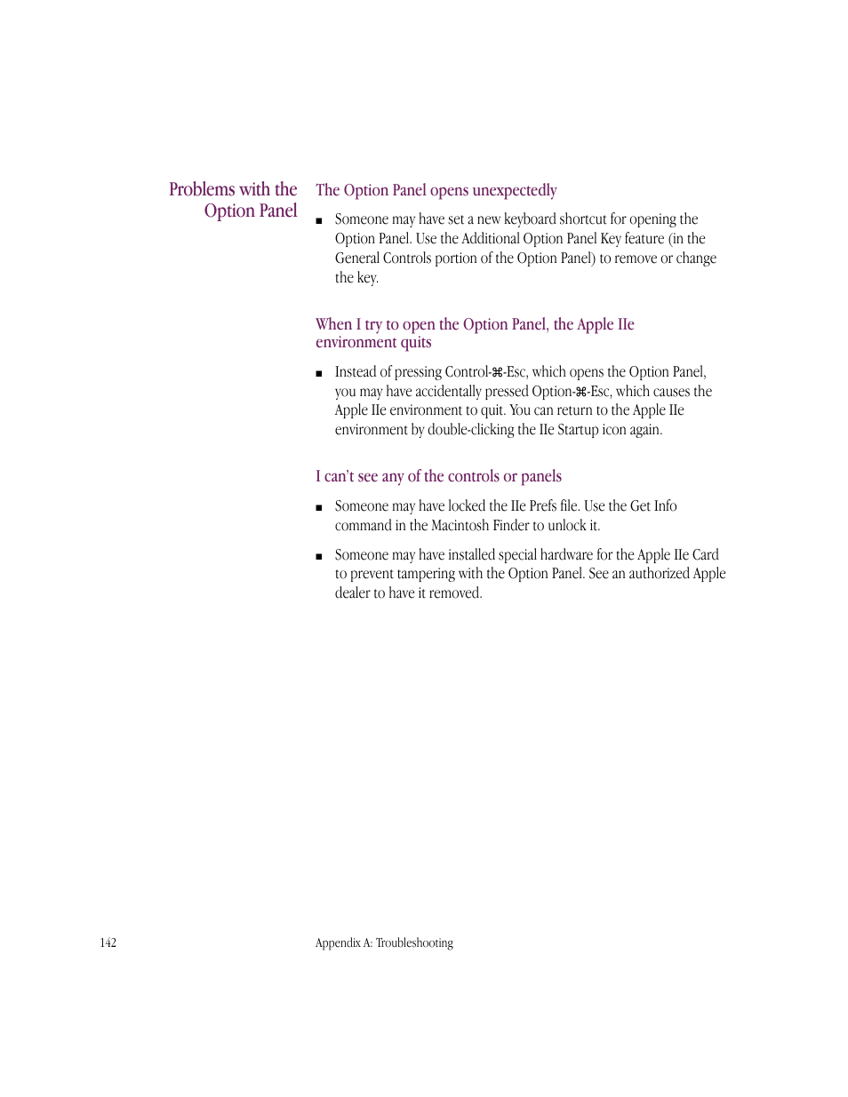 Problems with the option panel | Apple IIe Card User Manual | Page 158 / 198
